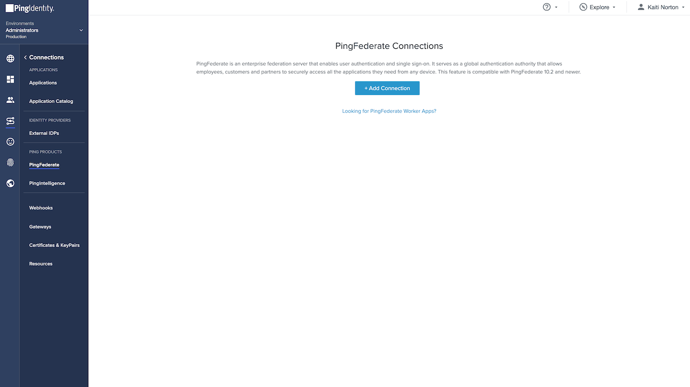 Screenshot of PingFederate dashboard.