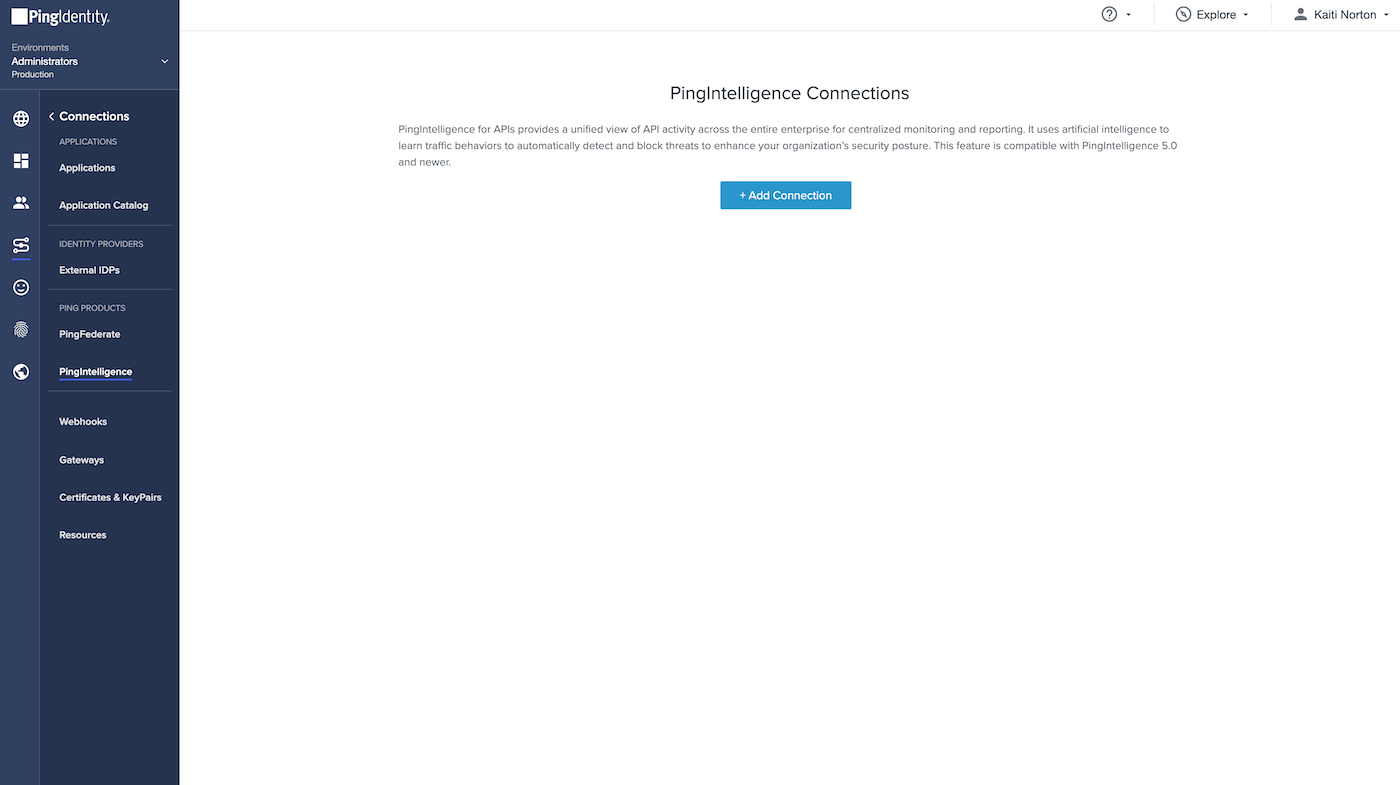 Screenshot of PingIdentity PingIntelligence dashboard.