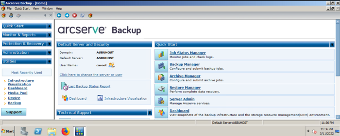 Arcserve Backup dashboard.