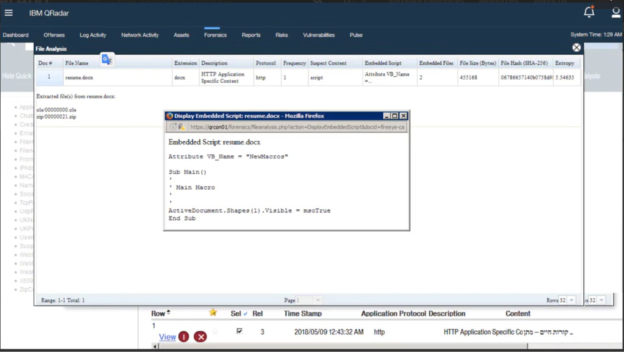 QRadar digital forensics tool screenshot