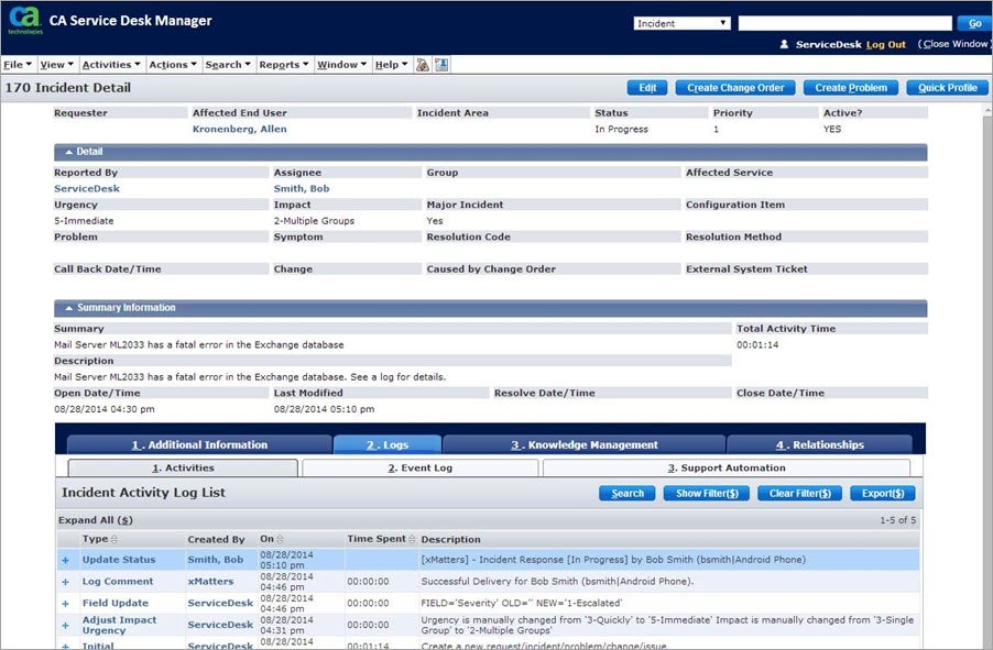 CA Clarity Service Manager dashboard