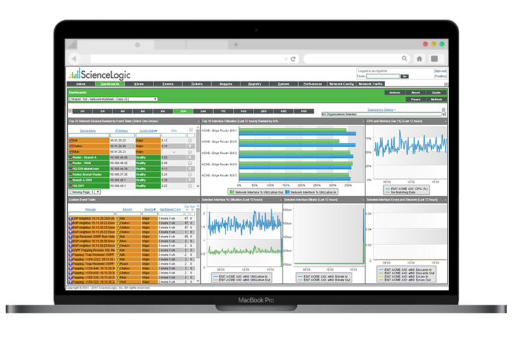screenshot of ScienceLogic Sl1 system monitoring software