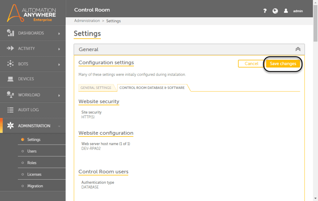 screenshot of Automation Anywhere Control Room